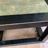 black lacquered square coffee tables with green marbled effect top