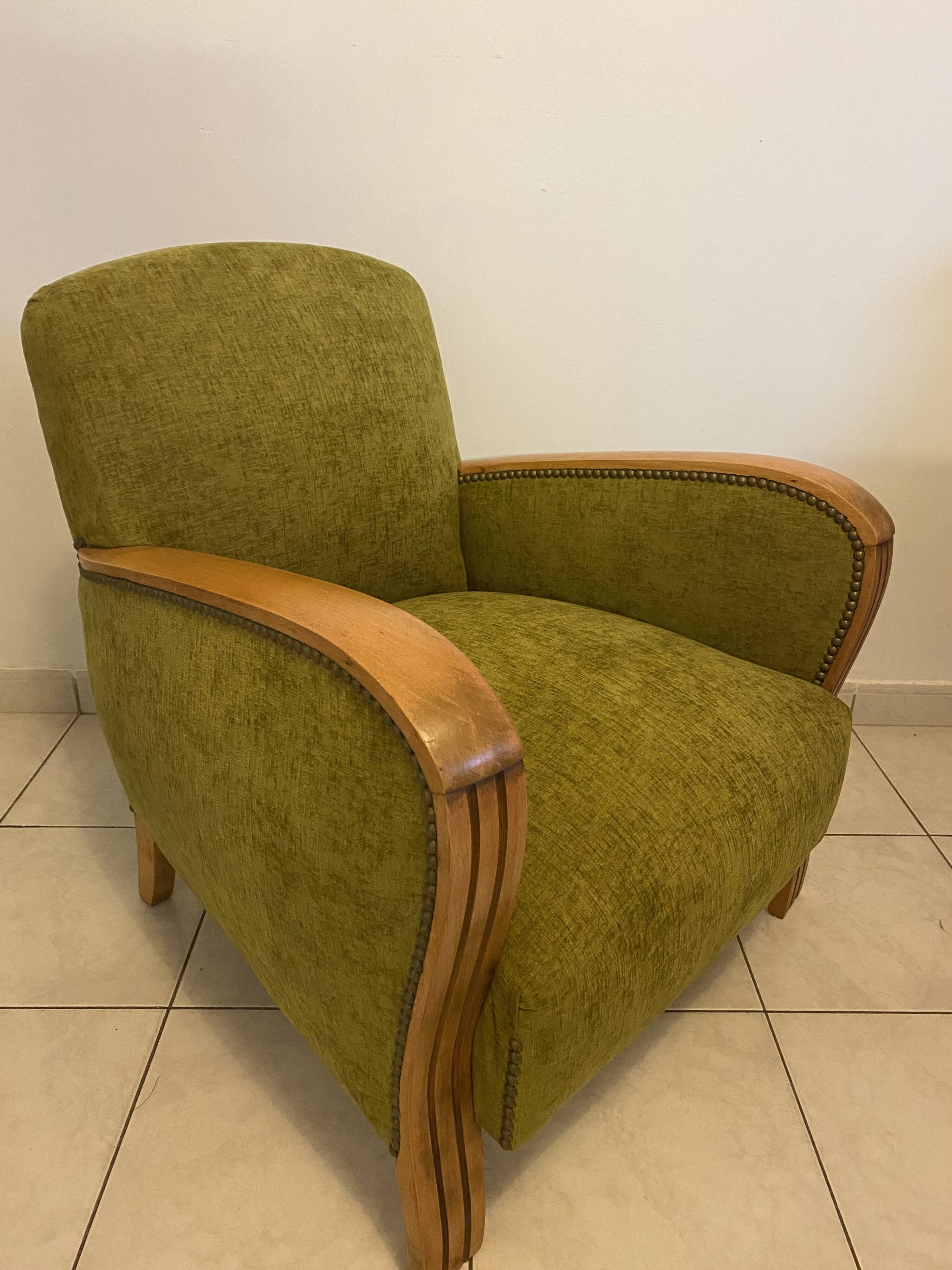Fauteuil Art Déco en tissu vert