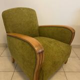 Fauteuil Art Déco en tissu vert