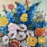 Oil painting, still life with bouquet, flowers, signed betez, floral decor, wooden frame, art