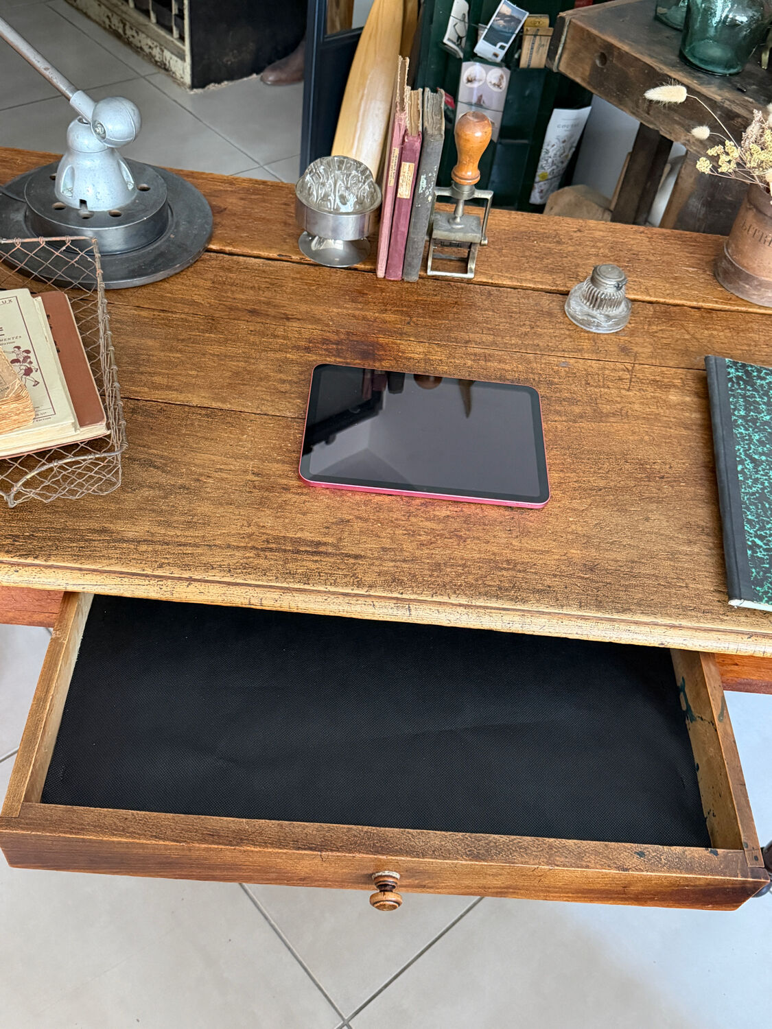 Old farmhouse table with turned legs
