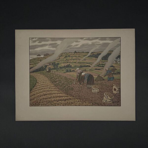 Lithographie par Henri Rivière Au Vent de Noroît - Le Travail des Champs