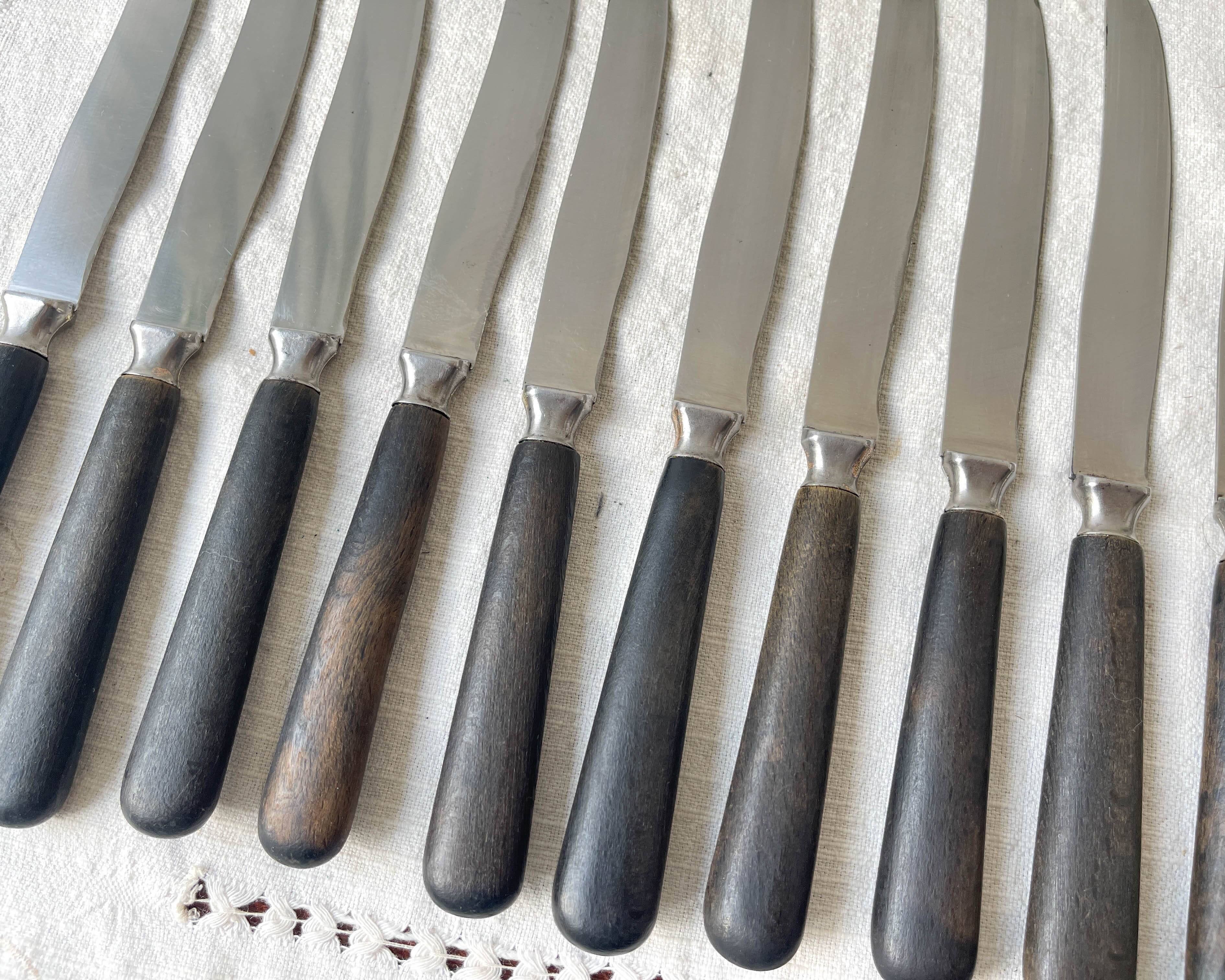 10 Vintage knives in wood and steel LA ROSE, silver medal, France