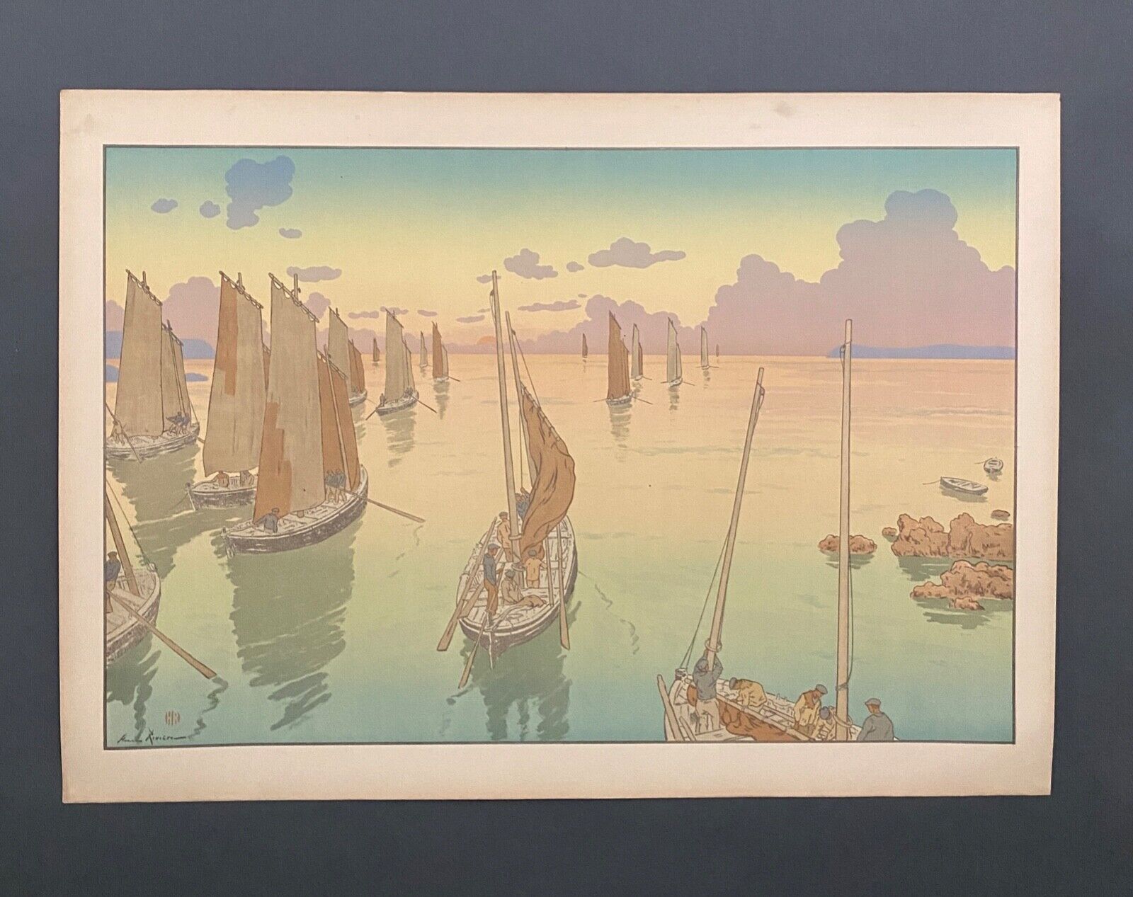 Lithograph by Henri Rivière The Sunset