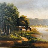 Oil on canvas, Riverside landscape