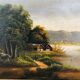 Oil on canvas, Riverside landscape