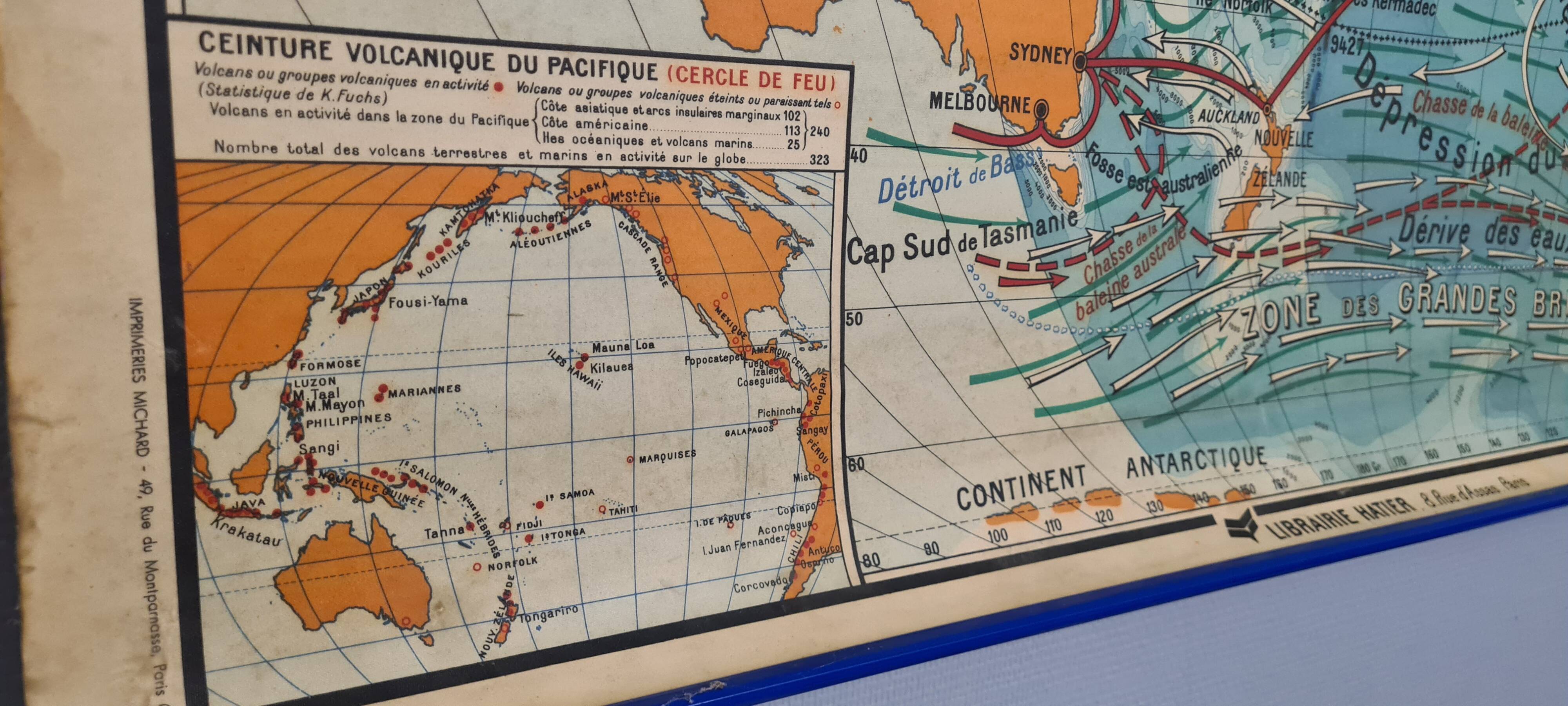 Large vintage school wall map – Pacific Ocean