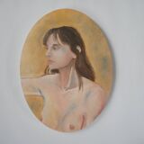 Oval painting Acrylic portrait on canvas young woman bohemian decoration female subject