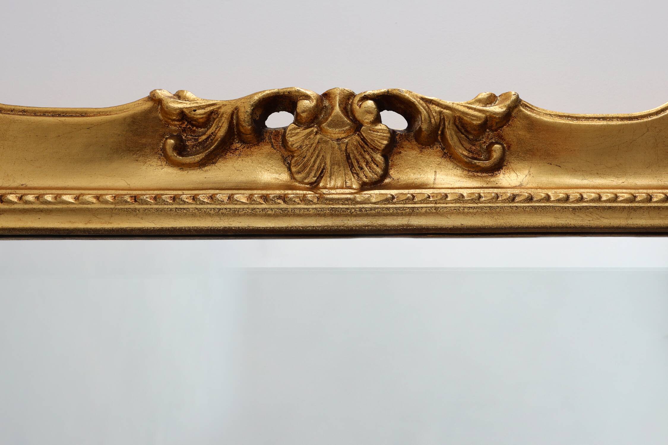 French Vintage square carved wooden gilded mirror in Baroque style