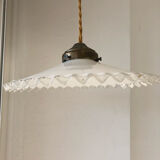 White opaline pendant lamp with lace