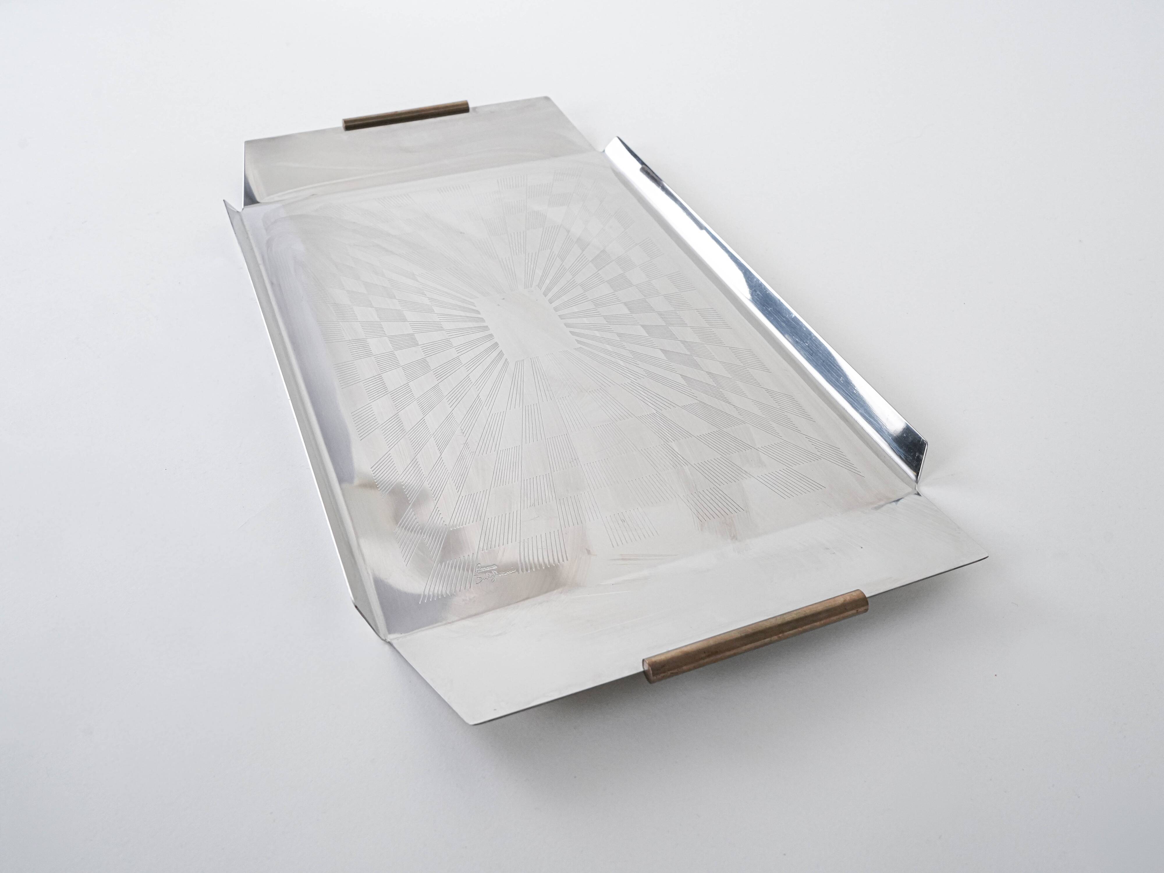 Stainless steel tray, Italian design, 1970s, made in Italy