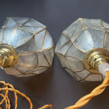 Pair of portable lamps in mother-of-pearl and brass