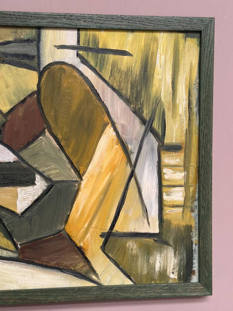 Huile sur panneau d'origine suédoise – « Composition abstraite » – Signée – Vintage