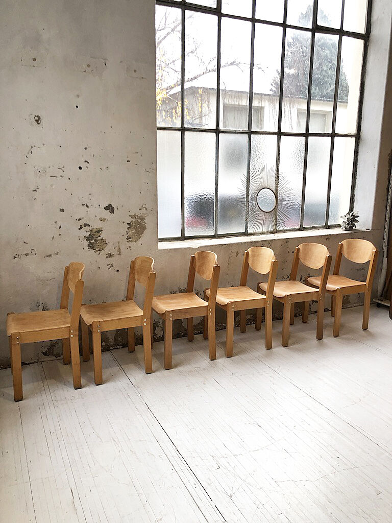 6 80s beech chairs