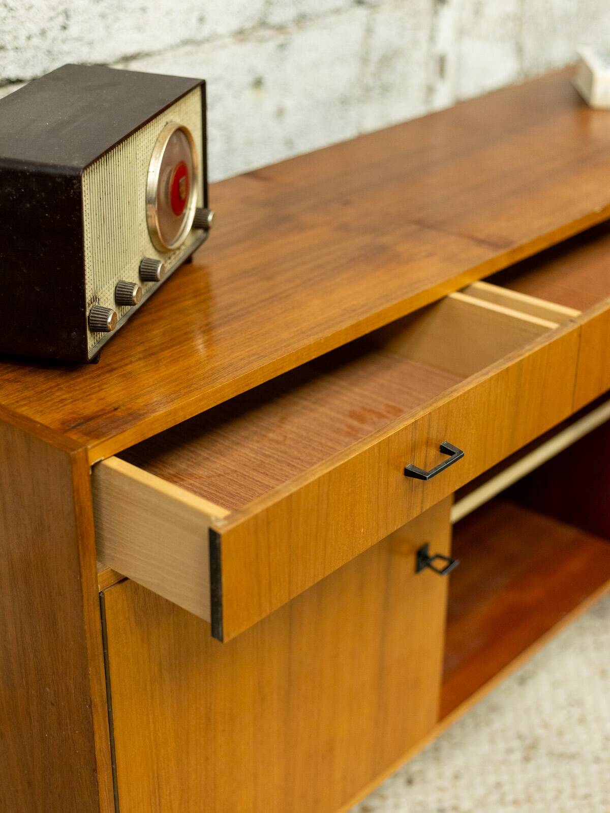 Vintage Scandinavian enfilade with metal legs.