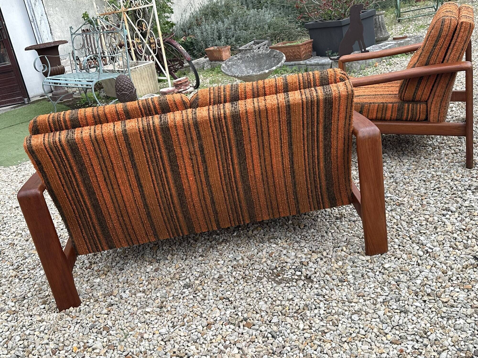 Vintage Scandinavian living room from the 1970s in teak and fabric.