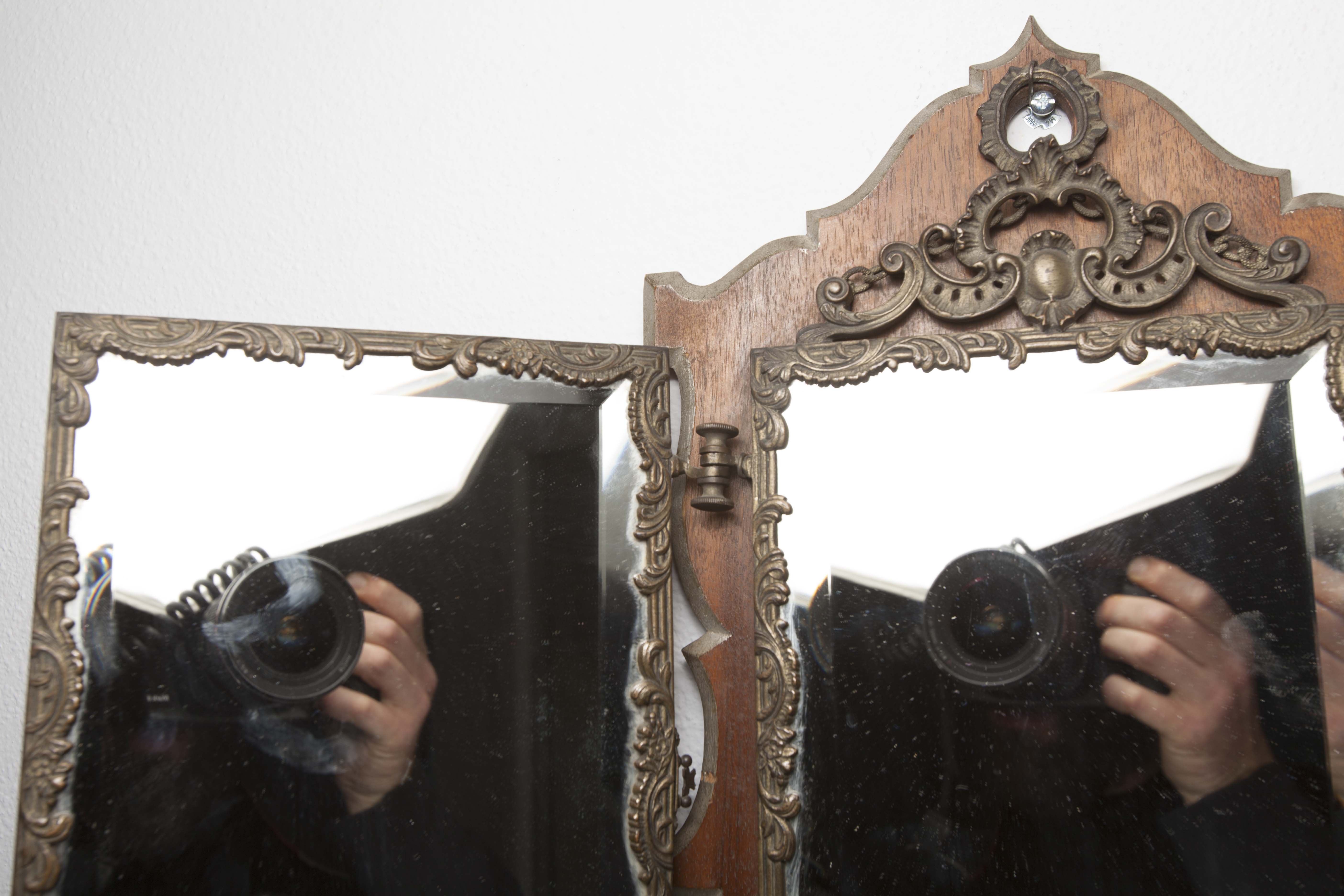 Mirror triptych from the 1940s on base 62x40cm
