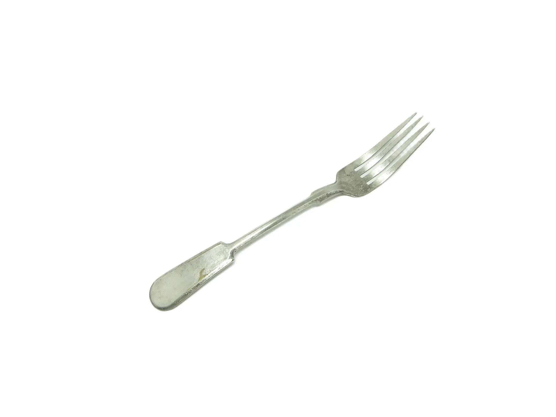 Art Deco dinner fork, silver-plated brass, Fraget, Poland, 1930s.