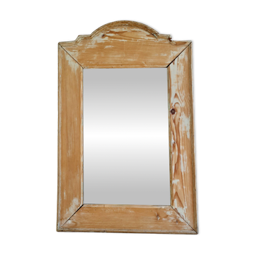 Miroir ancien en bois brut patiné à fronton