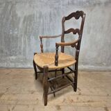 French provincial oak armchair with woven seat, early 20th century, France