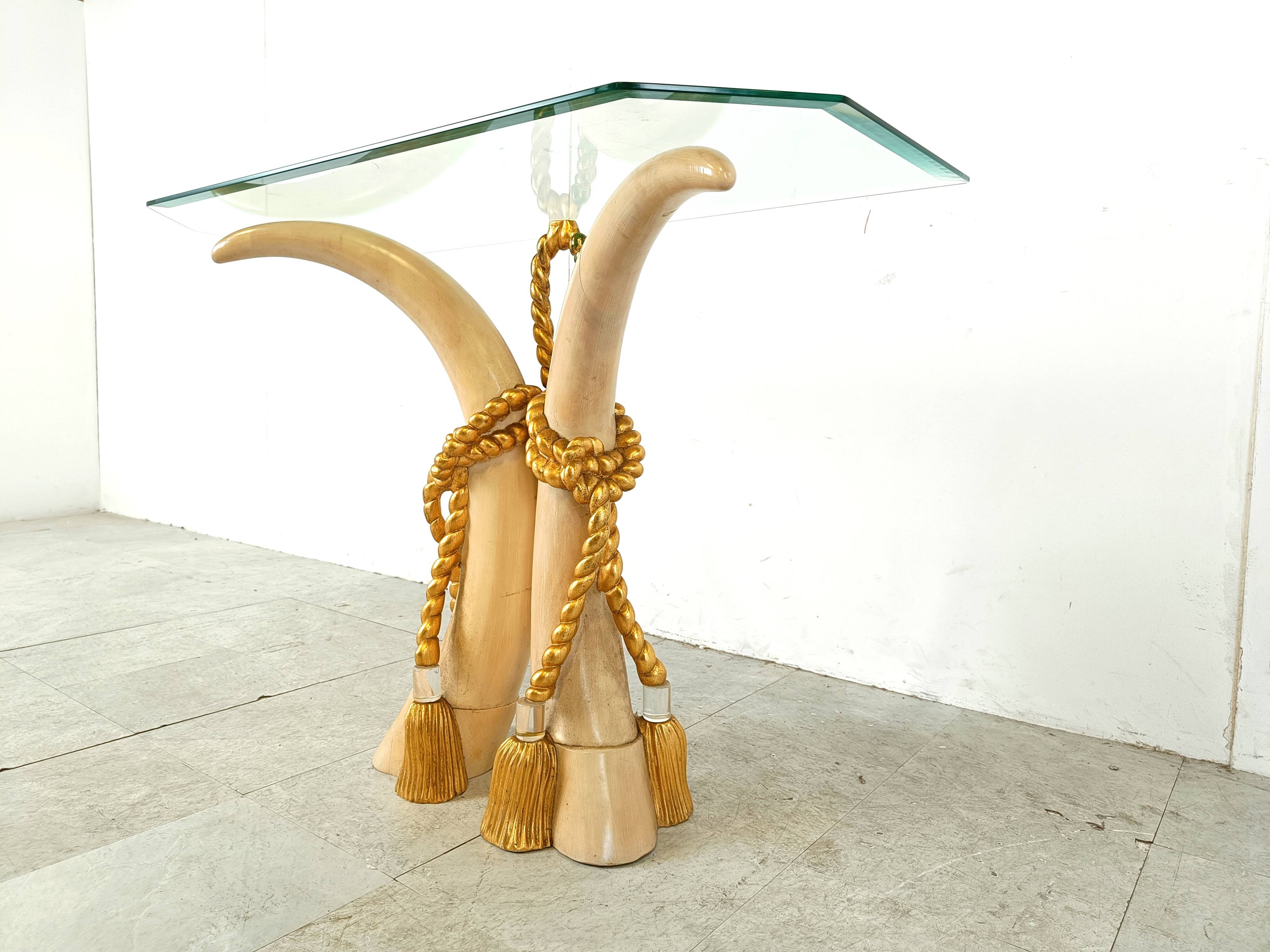 Vintage faux tusk console table, 1980s
