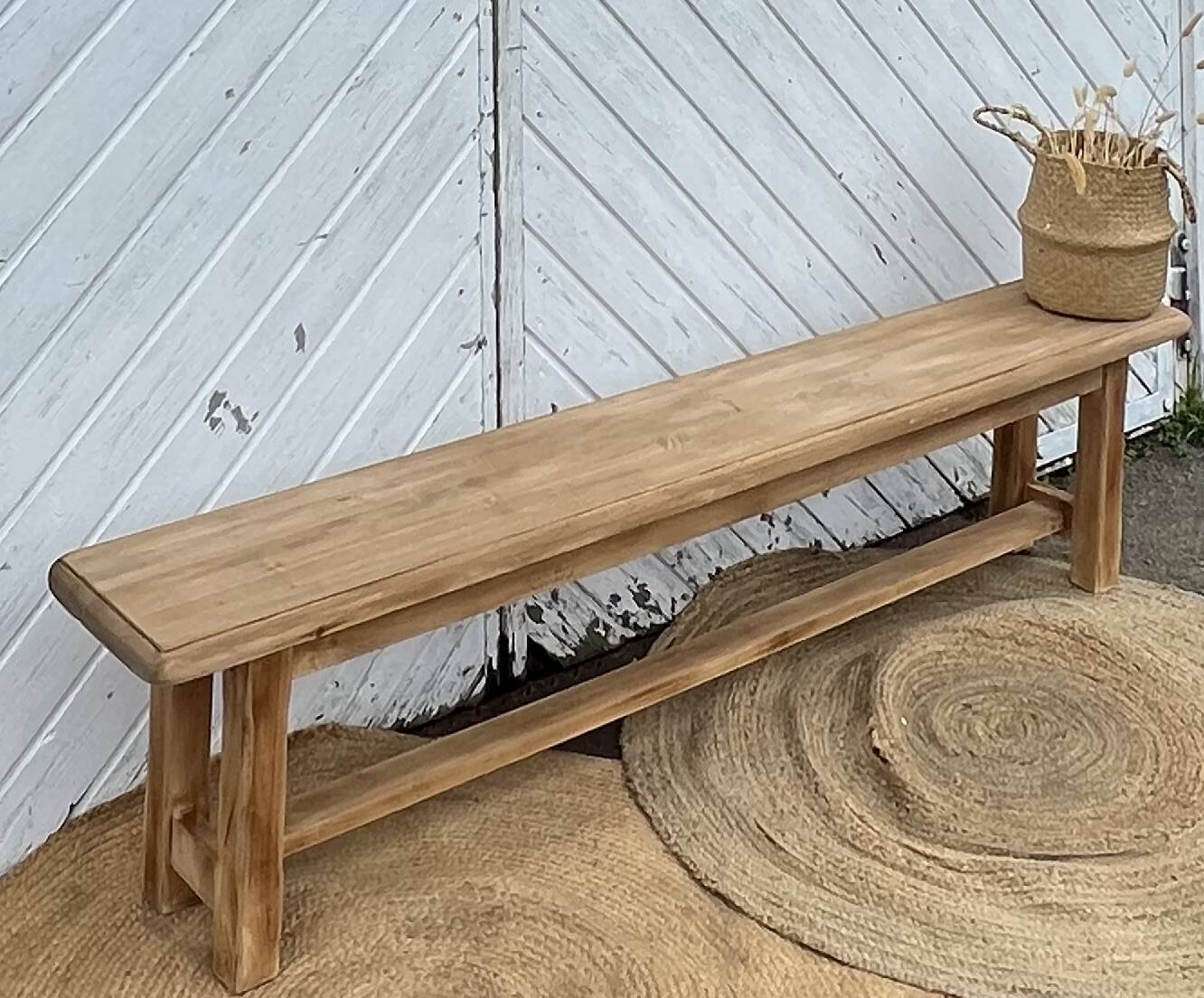 Banc de ferme ancien en bois massif brut 1m90