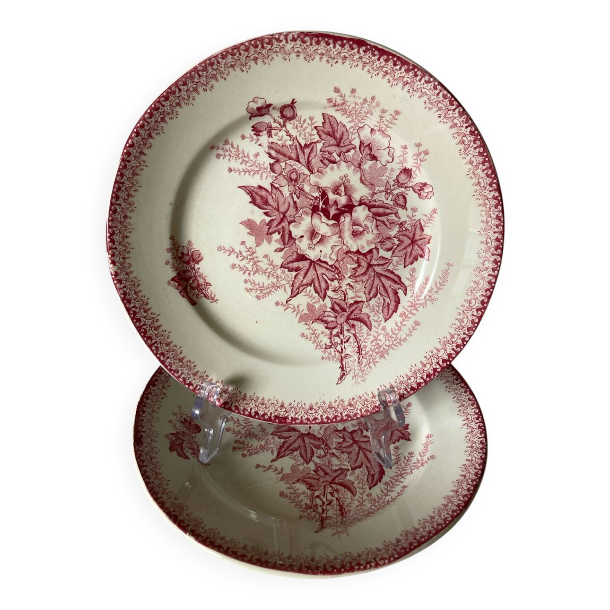 2 Onnaing Terre de Fer plates, Eglantines model, circa 1900