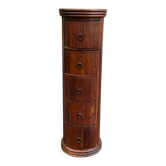 Column furniture with 5 drawers, cylindrical, made of solid wood, round chest of drawers.
