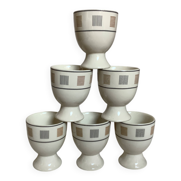 6 coquetiers motifs géométriques beige et marron