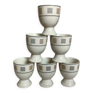 6 coquetiers motifs géométriques beige et marron