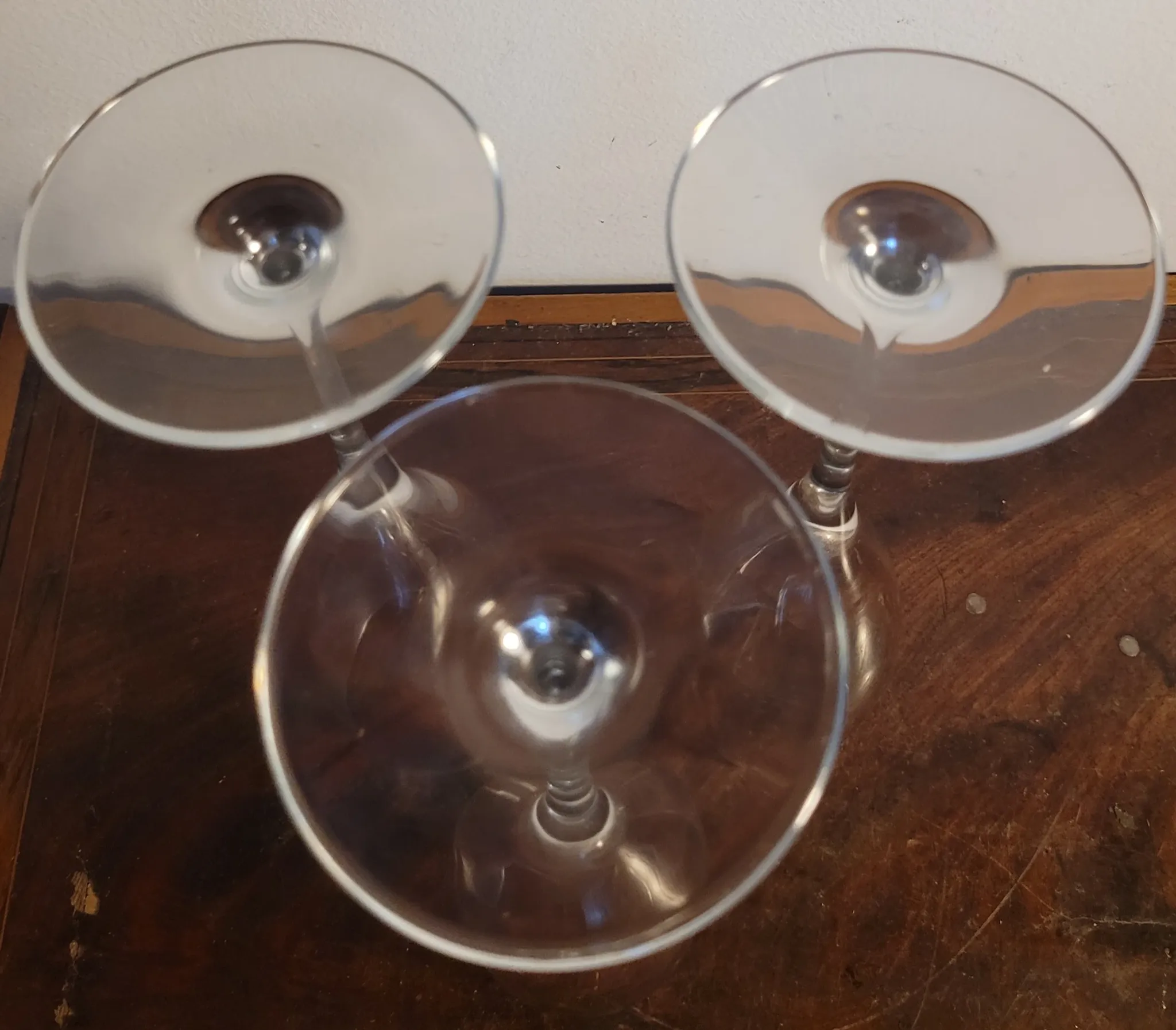 3 large crystal champagne flutes. No brand.
