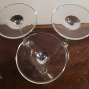 3 large crystal champagne flutes. No brand.