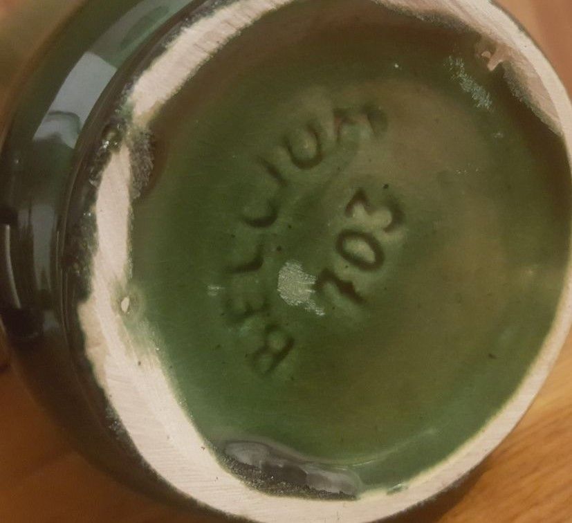Vintage green ceramic vase 50s Belgium