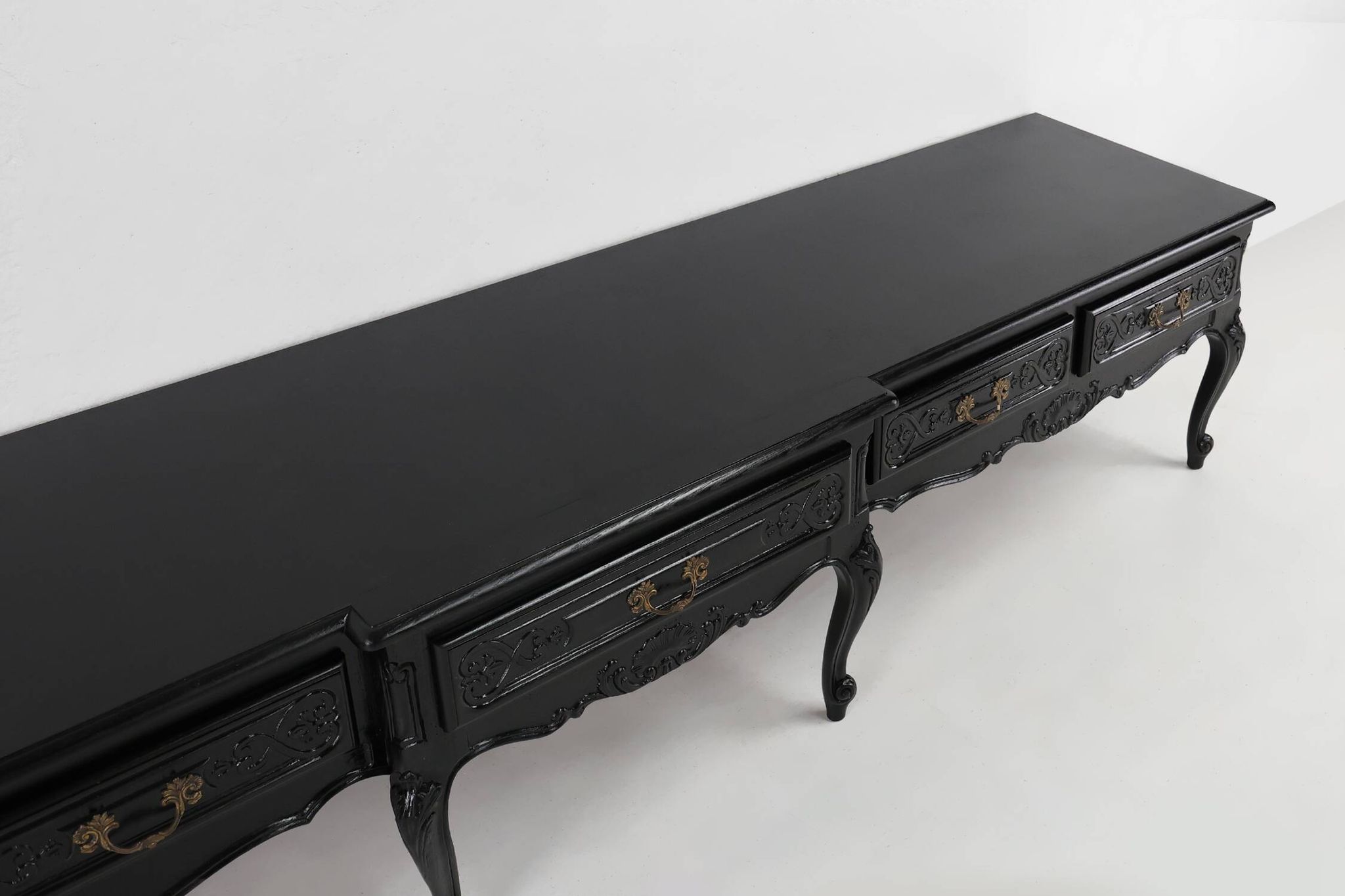 20th Century Louis XV style black low sideboard, France