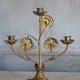 Brass candelabra with flowers, 3 candlesticks, church candle holder