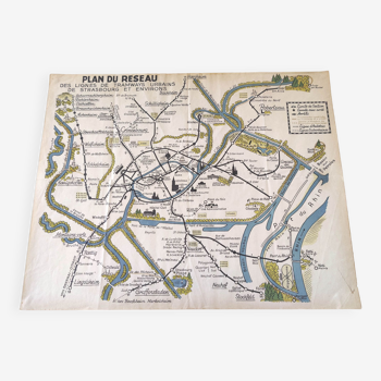 Old map of Strasbourg monuments and tram network