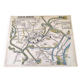 Old map of Strasbourg monuments and tram network