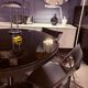 Round dining table, 1980s, black stained wood with glass top