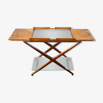 Table basse ouvrante en bois et verre Italie années 1950