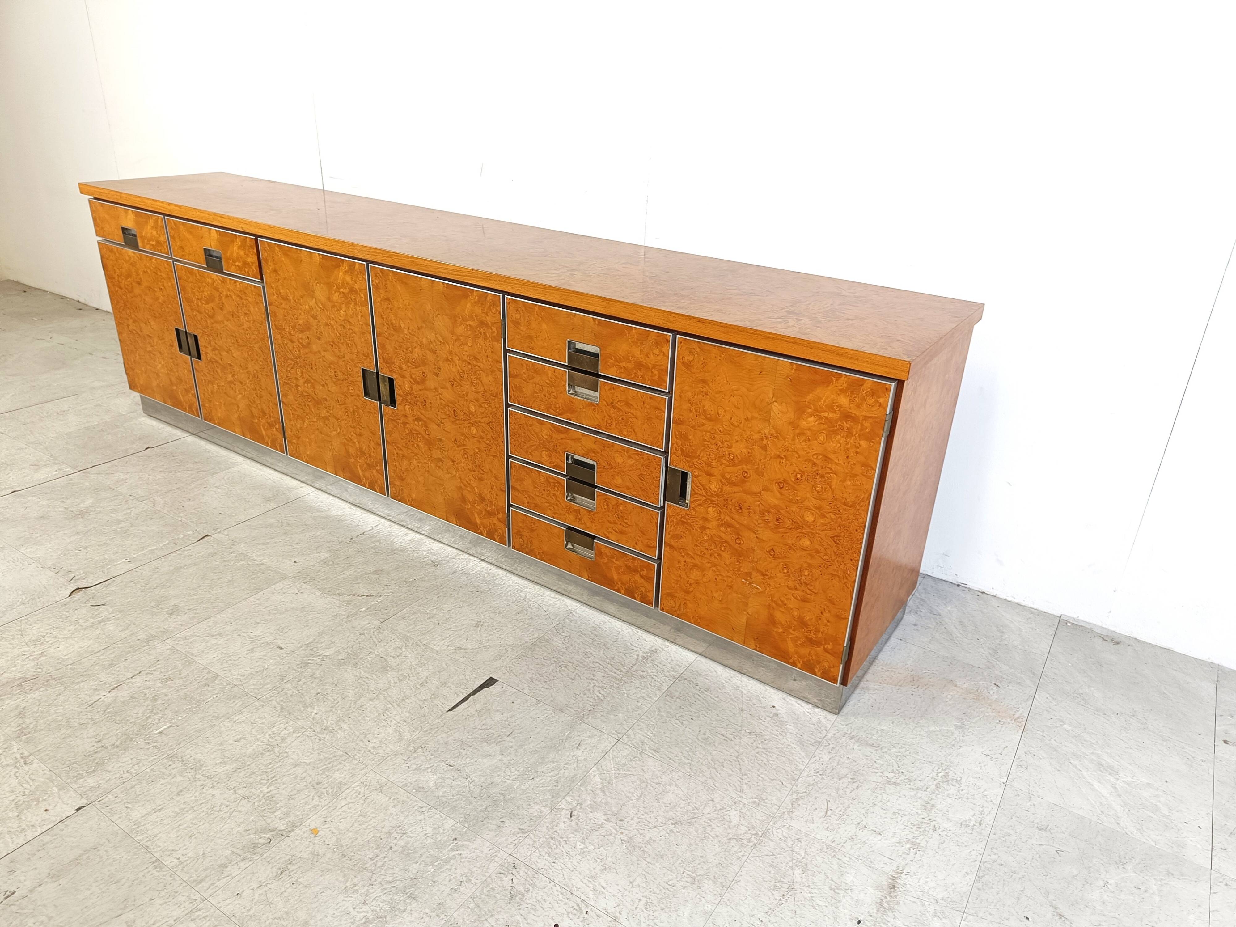 Vintage italian burl wood credenza, 1970s