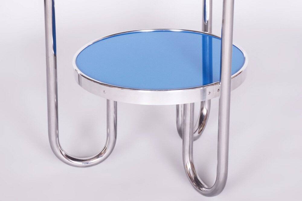 Small Czech Blue Bauhaus Table in Chrome from Kovona, 1930s