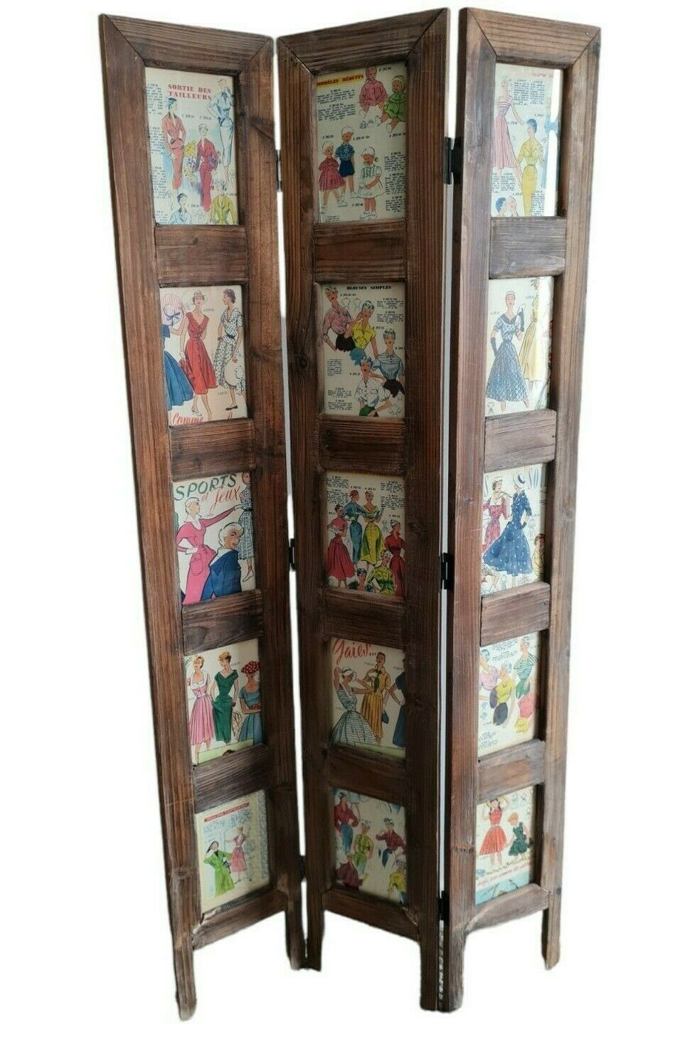 Wooden screen with vintage haute couture images or for photos