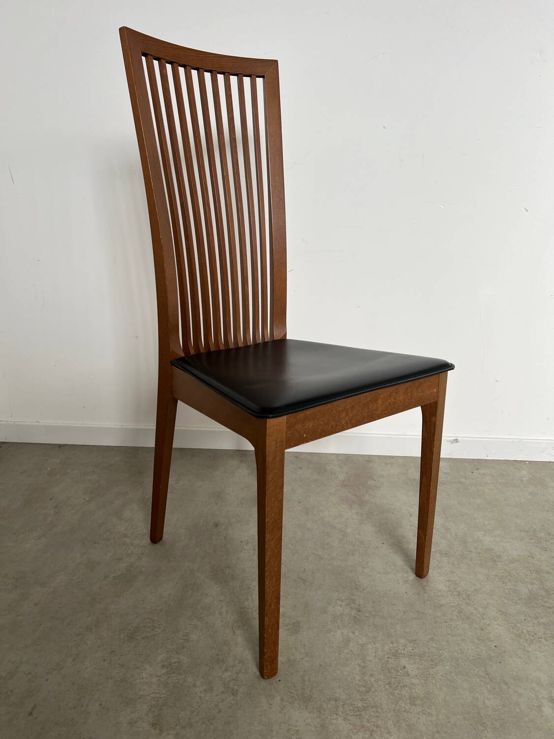 Set of 4 high back chairs in wood and imitation leather Italian design Calligaris