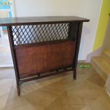 Rare vintage bar cabinet shelf wood woven rattan 80s retro