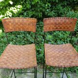 Paire de tabourets de bar en cuir vintage