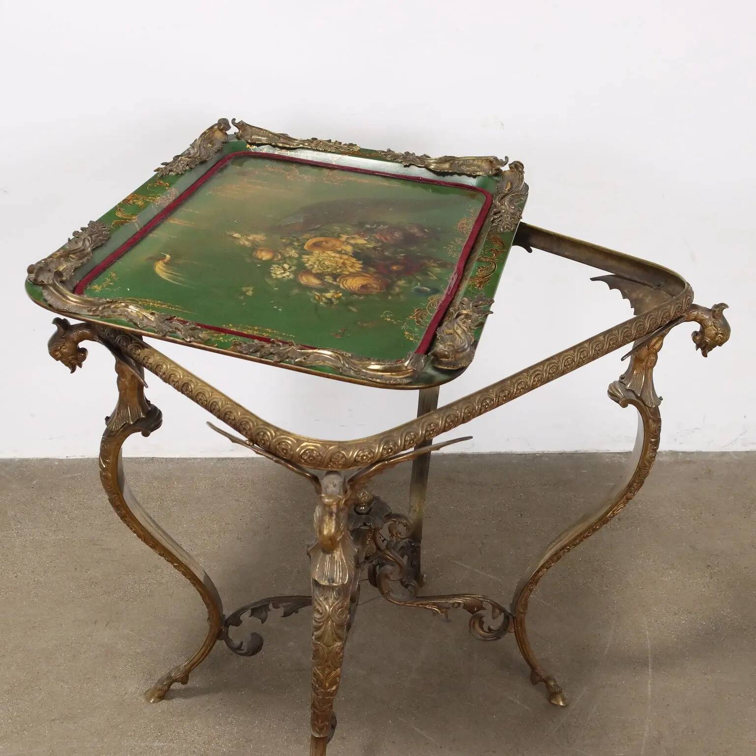 Table basse ancienne Middle Victorian en bronze et papier mâché, Angleterre, XIX Century