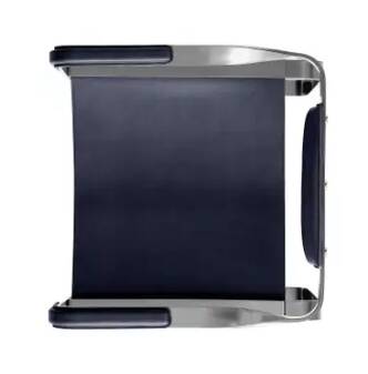 Armchair, silver steel and navy blue leather, contemporary style.