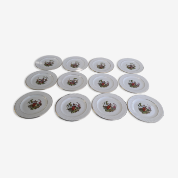 12 earthenware plates of Gien motif gallant scenes diam 20 cm