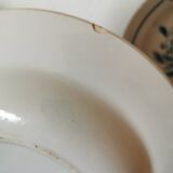 set of 5 Creil et Montereau soup plates, blue flower pattern