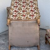 Antique Louis XV style shepherdess armchair in floral flocked fabric